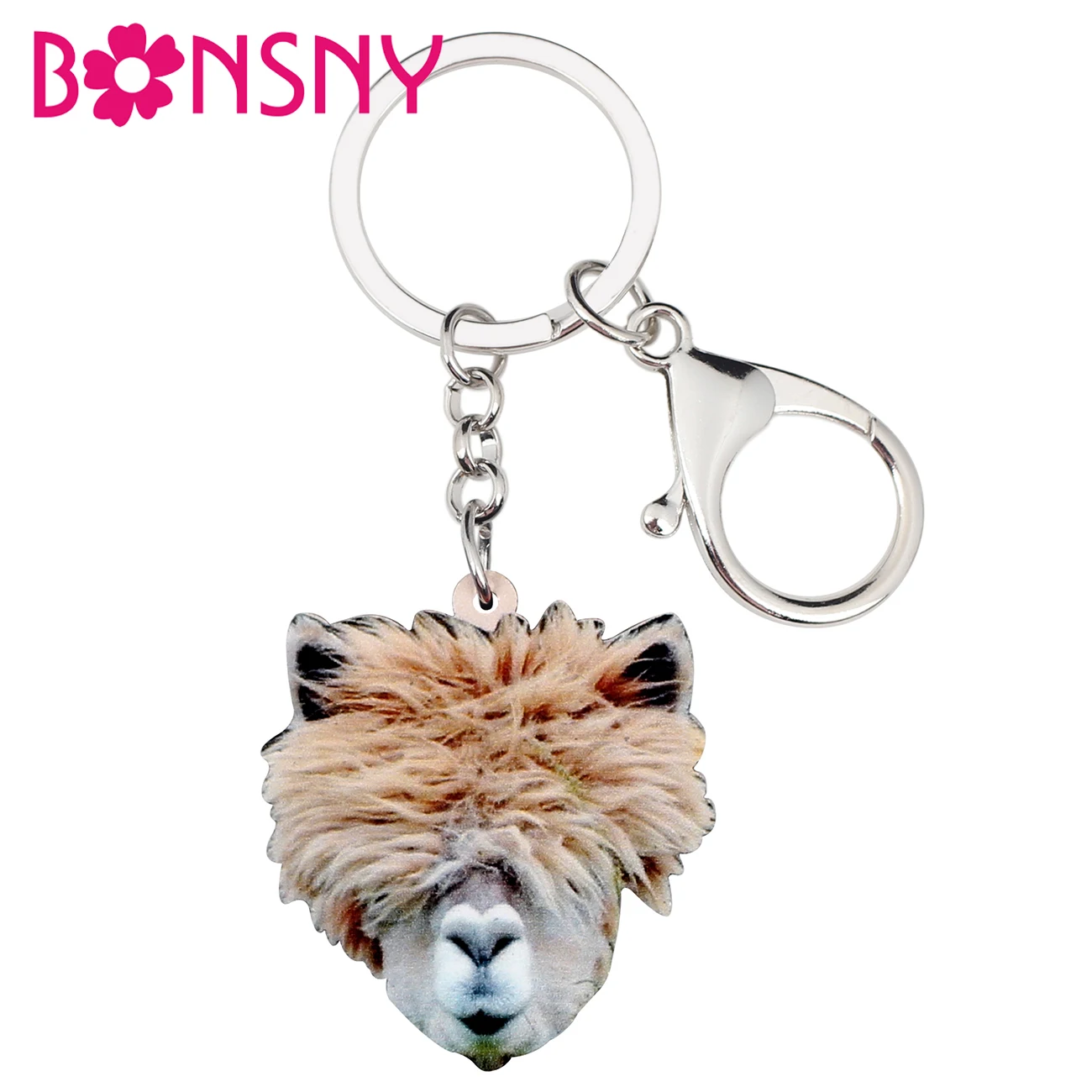 

Bonsny Acrylic Novelty Alpaca Llamas Key Chain Keychains Rings Fashion Cute Animal Jewelry For Women Girls Gift Car Bag Charms