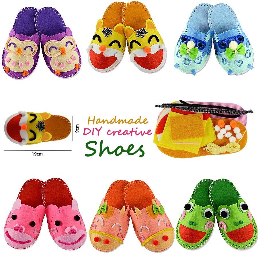 Kids slippers sewing kit for Girls Beginners My First Sewing Kit Handmade Non-woven Fabric Shoes Craft Gifts Educational Toys