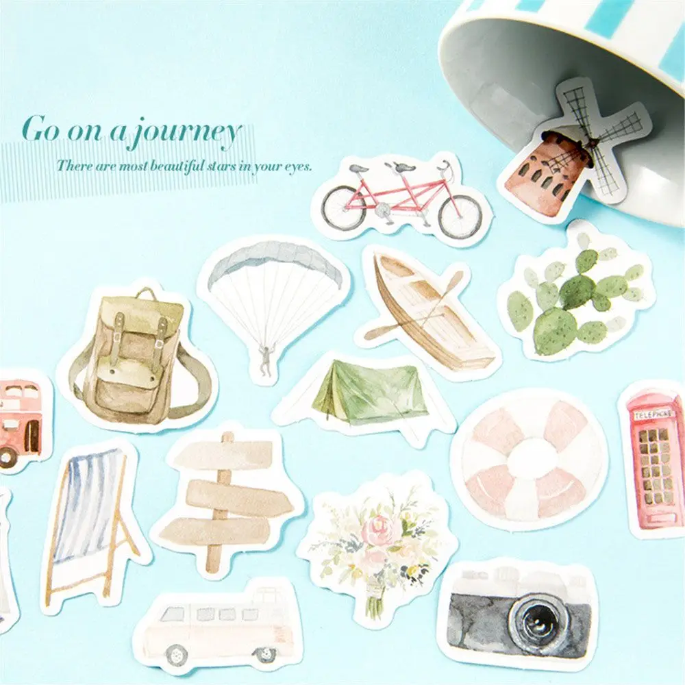 

45pcs Go on A Journey Paper Stickers Scrapbooking Decorations Journal Sticker Self Adhesive Seal Lables Gift Tags Stationery