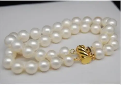 

BEAUTIFUL NATURAL 9-10mm AAA+ white south sea pearl bracelets 7.5-8" gold