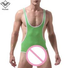 Wechery мужской Борцовский формирователь тела Цельный купальник с вырезом качественный комбинезон из спандекса бесшовное мужское белье