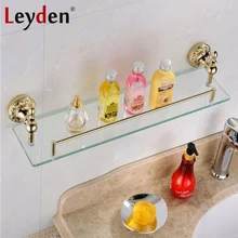 Leyden Luxury Solid Brass Shelves for Bathroom Glass Shelf Wall Mounted Shower Organizer Toilet Shelf Golden Bathroom Accessory