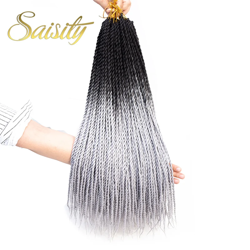 Saisity Synthetic Ombre Senegalese Twist Hair Crochet braids 24 inch 20 Roots/pack Braiding Hair for Women Grey,Pink,Brown