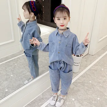 

Anlencool 2020 New baby Girls Clothing Sets spring Toddler Sport Suit Kids Clothing Set children Clothes Denim Jeans Coat+Pants