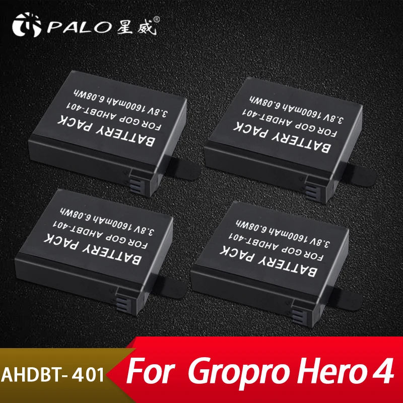 

Palo 4Pcs Go Pro 4 battery 3.8V GoPro Hero 4 Batteries AHDBT-401 Go Pro Hero4 AHDBT401 For GoPro Hero 4 action Camera Battery