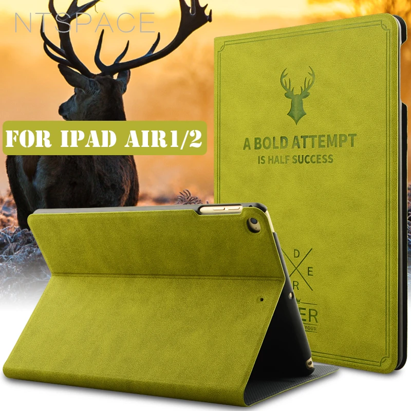 

NTSPACE Deer PU Leather Tablet Flip Case For iPad Air 1 Air 2 Smart Wake UP Stand Holder Flip Protective Cover Case For iPad 5 6
