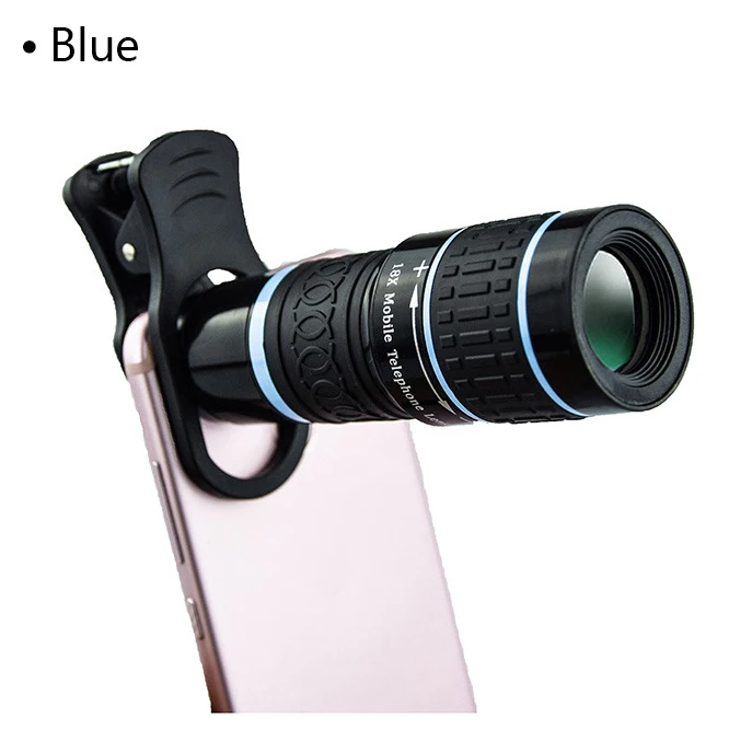 18X телескоп зум объектив мобильного телефона для Apple iPhone 7 Plus смартфонов samsung универсальный зажим Telefon камеры линзы со штативом Стенд - Цвет: blue