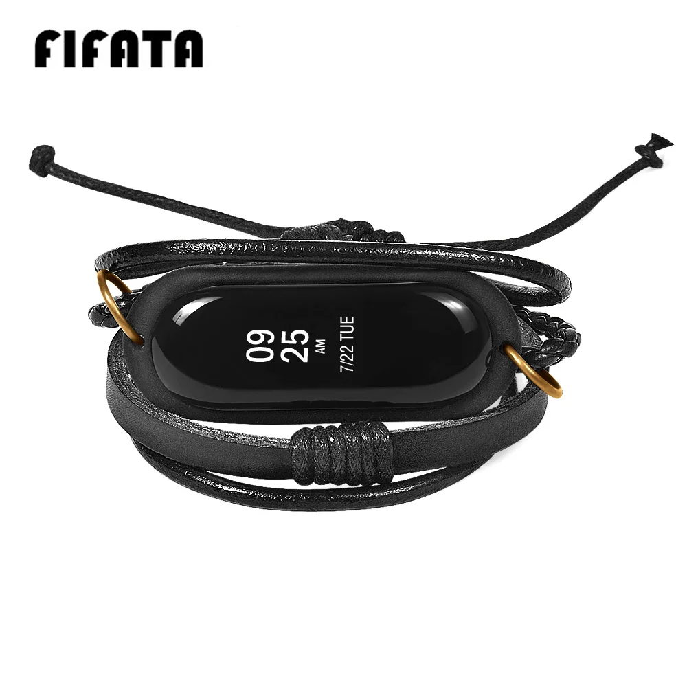 

FIFATA Fashional Leather Bracelet Strap For Xiaomi Miband 4 Weave Braided Bracelet Handmade Replacement For Xiaomi Mi Band 3