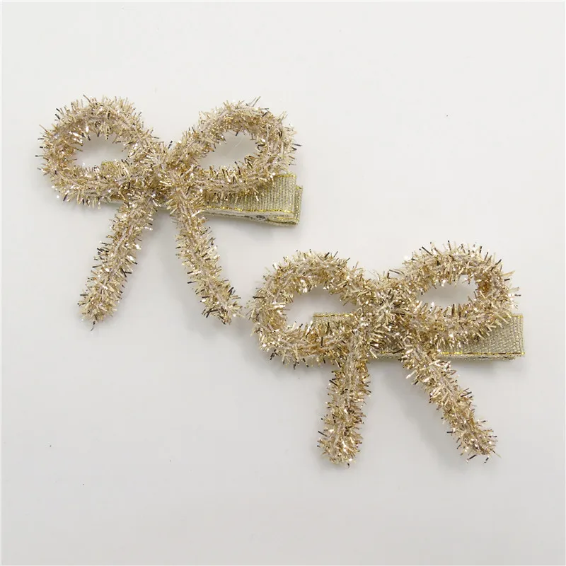 20pcs/lot Gold Tinsel Bow Knot Hair Clips Shinny Butterfly Tie Kid