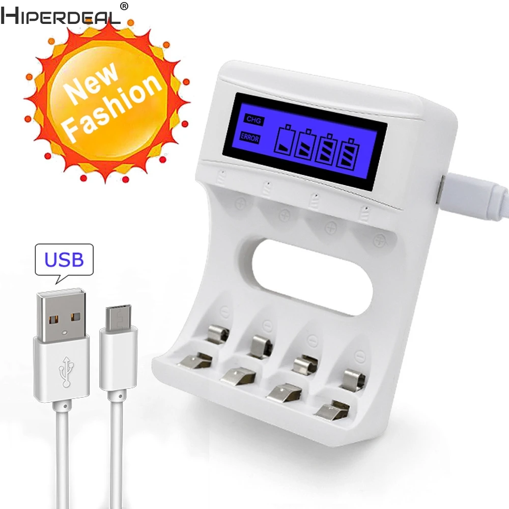 

HIPERDEAL 4 Slots LCD Screen USB Battery Charger for Rechargeable AA/AAA/Ni-Cd/Ni-MH HW
