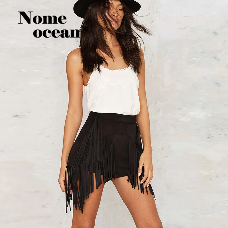 

Tassel Fringe Women Shorts Punk Style Shorts Skirts 2018 Summer High Waist Low-high Asymmetric Female Shorts Black M16070610