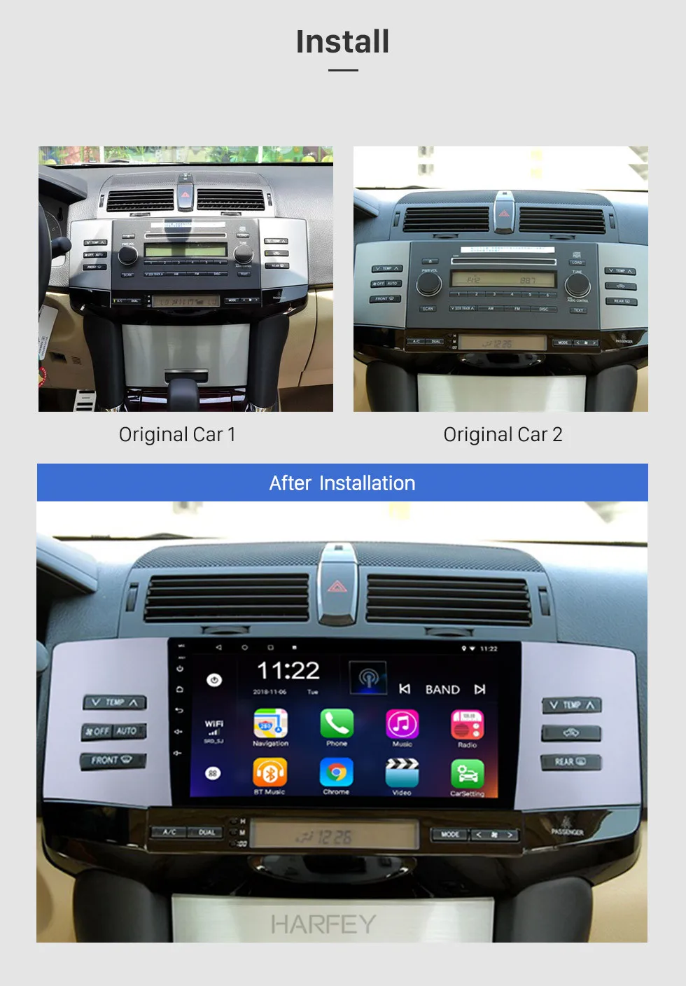 Best Harfey Touchscreen 9" Android 8.1 Car Radio For 2005 2006 2007 2008 2009 Toyota Old REIZ Head Unit Support DVR Rear View camera 3