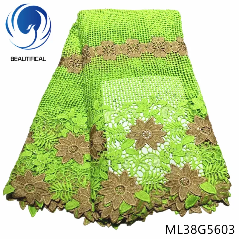 

BEAUTIFICAL african lace fabrics Latest style chemical lace embroidery with stones for dress 5yards guipure lace fabric ML38G56