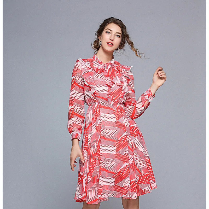 

Red Polka Dot Floral Ruffle A-line Sexy Club Party Dress Women Vestidos Spring Summer Dresses Clothes Wave Point Dress Elegant