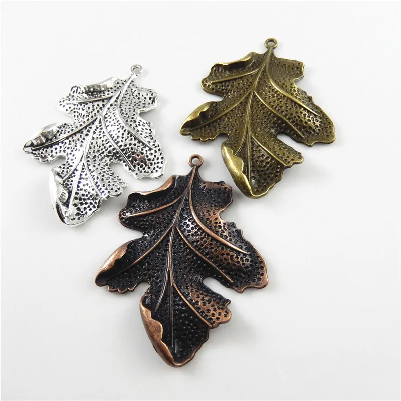 

Julie Wange 3PCS Antique Bronze/Copper/Silver Vintages Imitation Nature Leaves Shape Pendants Necklace Findings 67*51*6MM
