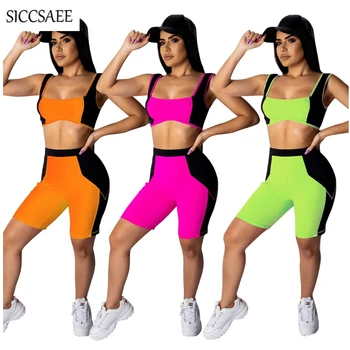 

Backless Tank Crop Top Knee Length Pants Patchwork Two Piece Set Bodycon Bodysuit Sexy Casual Outfits For Women Activewear 2019