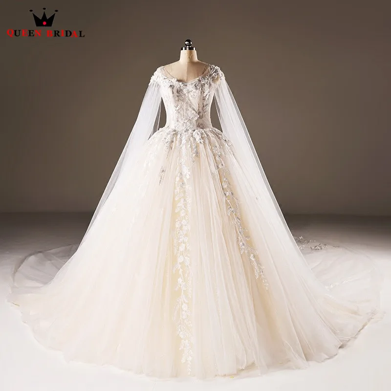 

Ball Gown Fluffy Tulle Appliques Big Train Formal Luxury Bride Wedding Dresses 2018 Real Photos Wedding Gown Custom Made XH46