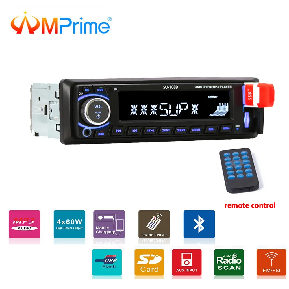 

AMPrime Car Radio 1Din 12V Auto Audio Stereo Support Bluetooth FM SD USB BT MP3 Player Hands-free Call + Remote Control