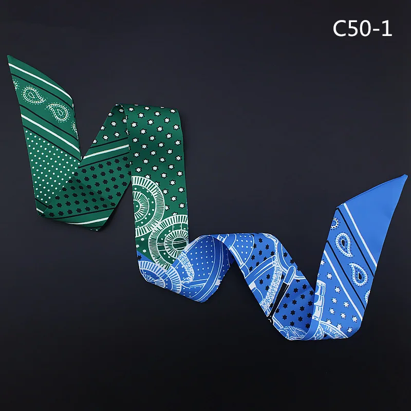 Gradient Cashew Dot Print Women Elegant Skinny Small Bag Twill Silk Scarf Ribbon Head Hair Handle Tie Scarf Multifunction 2