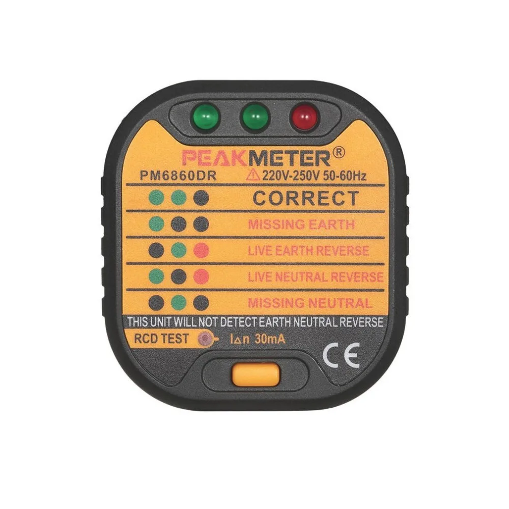 

Professional PM6860DR Automatic Electric EU Plug Sockets Tester 230V Portable Size Sockets Detector 50-60Hz