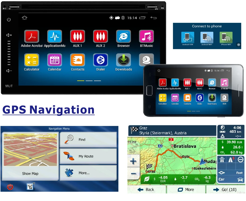 6. 2 'ƈ DIN Android 5.1 GPS Навигации Bluetooth AM/FM/RDS ChargerSteering Колеса Обратный парковка Для