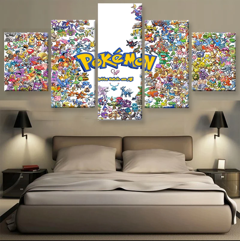 5 panel HD printed canvas painting pokemon poster canvas print art