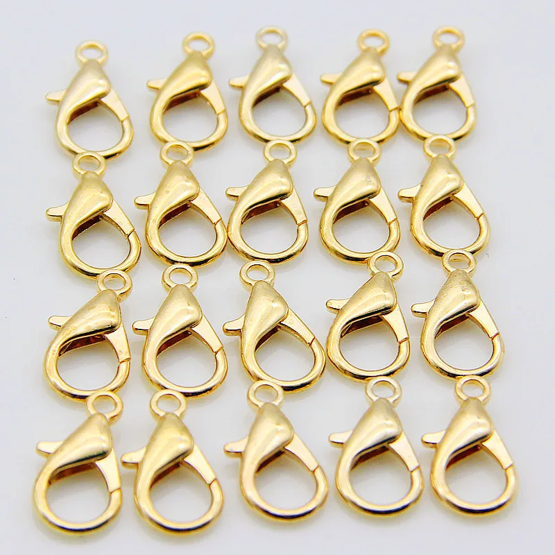 

50Pcs/set 10mm*20mm Big Lobster Clasp For Necklace&Bracelet Chain Gold Color Alloy Lobster Clasp Hooks Fashion Jewelry Finding