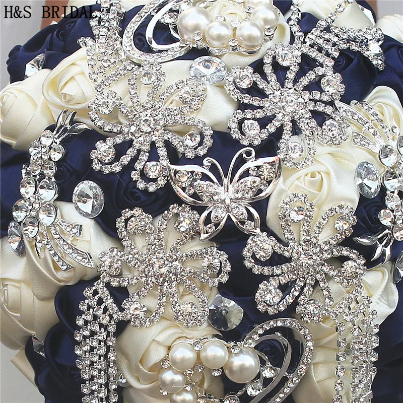 H & S свадебный белый с кристаллами, атласное свадебное букет невесты букет de mariage свадебные цветы Свадебные букеты 2019