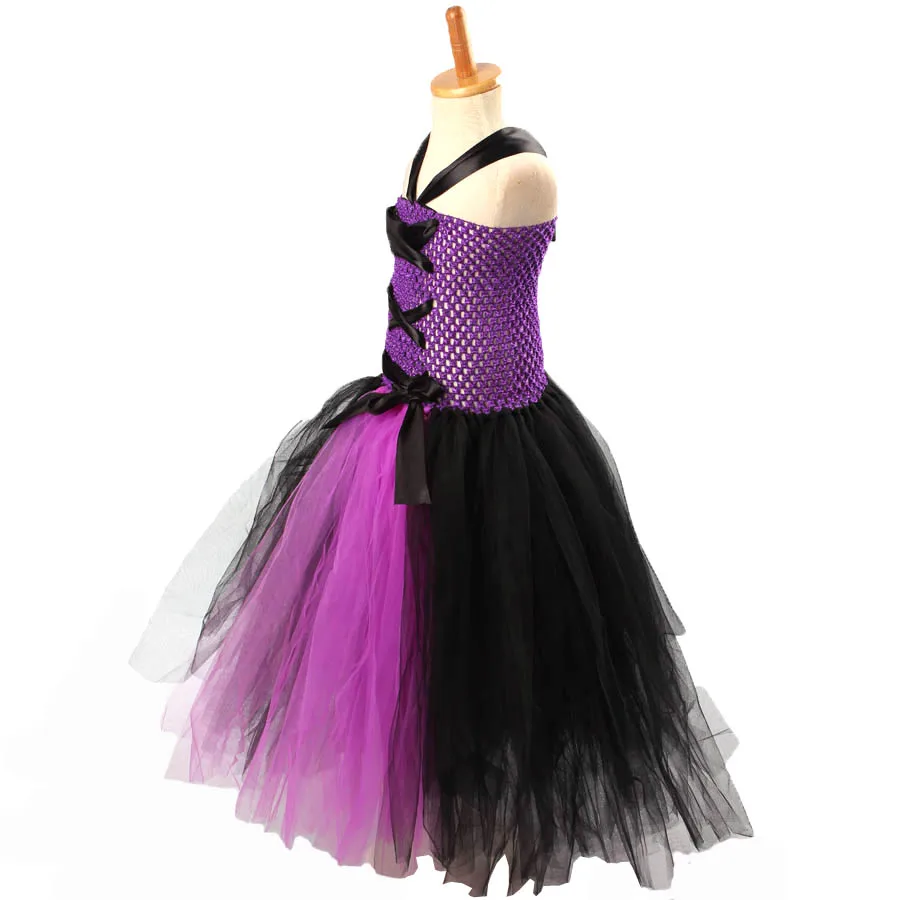 Black Purple Girls Tutu Dress Little Witch Halloween Costume Kids Party Carnival Cosplay Dress Girls Photo Props (7)