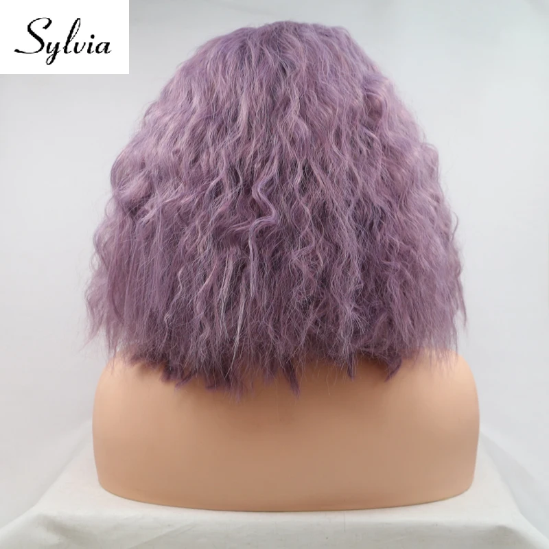 Sylvia смешанный фиолетовый короткий кудрявый синтетический кружевной передний парик со средним пробором фиолетовый Боб термостойкие волокна волос