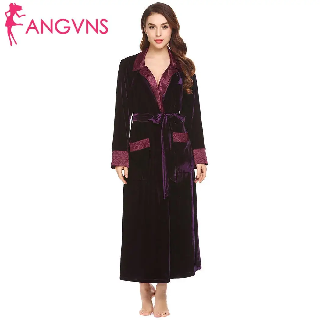 ANGVNS женский ремень с карманом для халата, Повседневная мода для женщин, милый рукав, длинный воротник, бархат, пэчворк