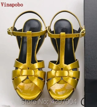 

Patent Leather High Heel Platform sandals female T Strap gladiator sandals women summer shoes Party Shoe Women Sandal Dress Shoe