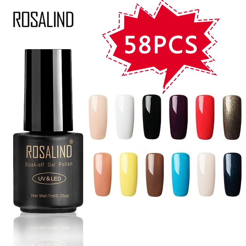 

ROSALIND 58PCS/LOT Pure Color Nail Gel Fast Delivery Can Be Soak Off Healthy and Eco-friendly UV LED Gel Nail Gel Polish