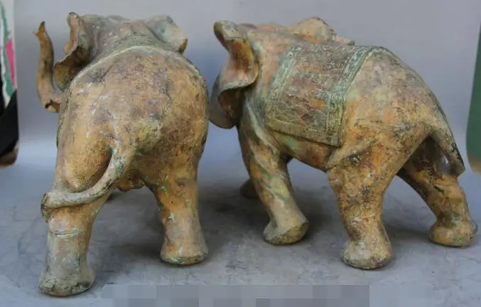 

S1594 15" Old Chinese Bronze Folk animal Auspicious elephant Statue sculpture Pair discount 30% (C0324)