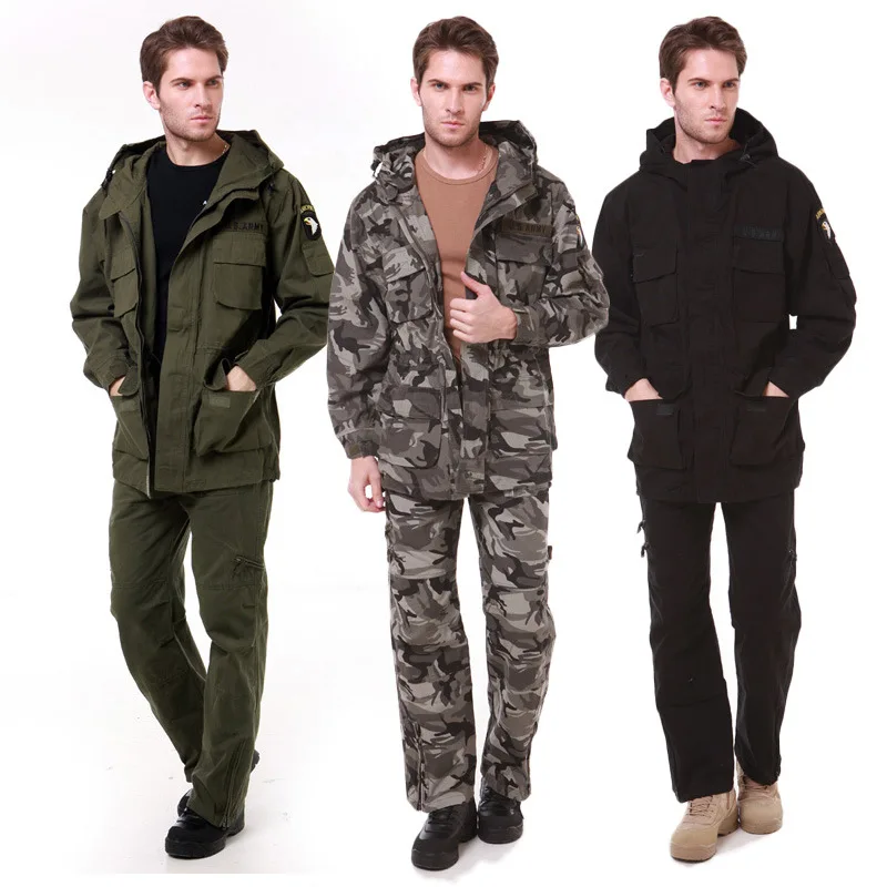Tactical Men's Military Style Suit Sets Hooded Army Camouflage Cargo