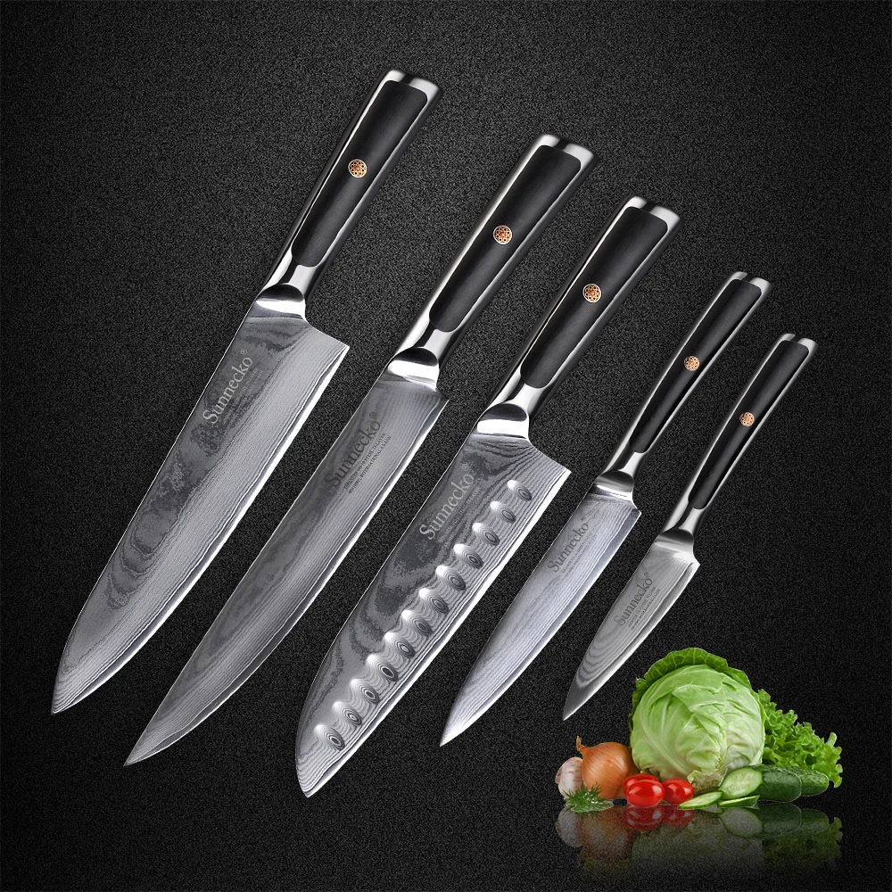Chef Knife Set Santoku Slicer Paring Utility Damascus Steel VG10 Core G10  Handle