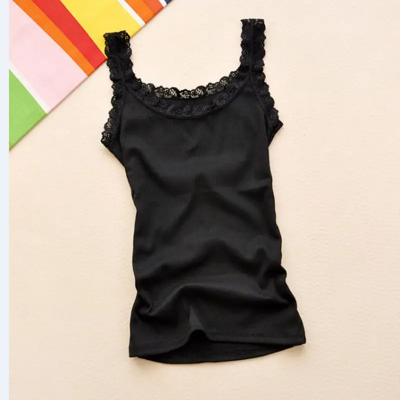 

2019 Women Sexy Lace Tank Tops Multicolors Sleeveless U Neck Soft Vest Summer Fashion Casual Cotton Camisole Tops Candy Colors