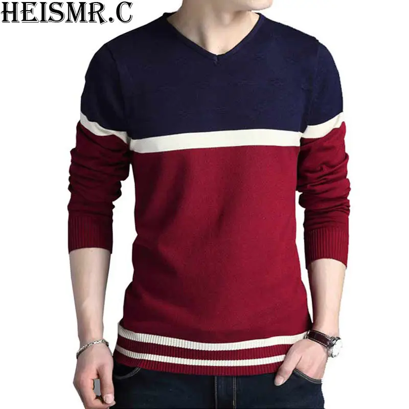 Осенью мужской пуловер мужская мода повседневная v-образным вырезом в полоску свитер мужской Slim Fit вязаный свитер мужской бренд одежды SWT04