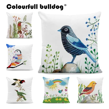 

Bird Velvet Cushion Cover Colorful Rainbow Clouds Decorative Pillows Parrot Cartoon Yellow Hummingbird Home Office Decor 45*45