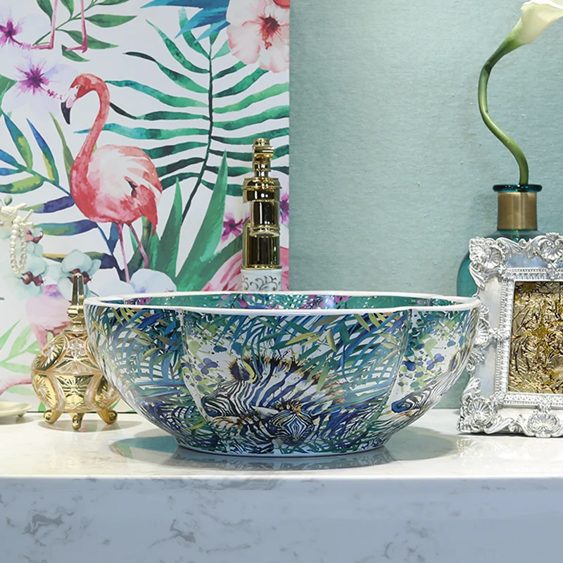 Home & Hotel Decor Artistic porcelain Wash Basin Ceramic Round Coutertop Bathroom Sink (4)
