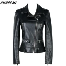 SWREDMI Новое тонкое короткое мотоциклетное кожаное пальто женское Turn-Down Воротник Байкер Женское пальто Epaulet Весенняя кожаная одежда
