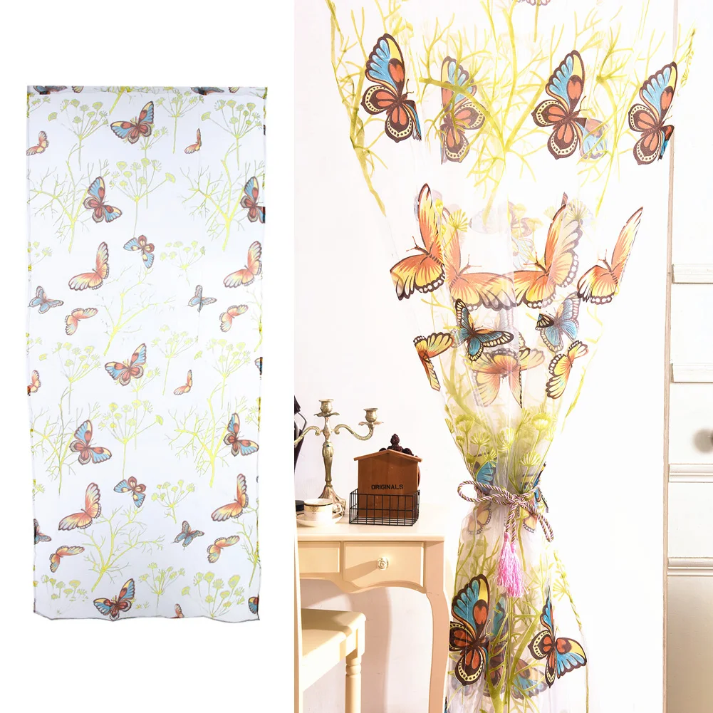 Top Romantic Butterfly Curtains Tulle Window Curtain For Living Room