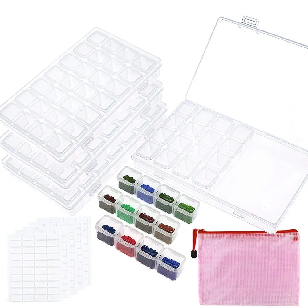 

Outuxed 4 Pack 28 Slots Diamond Painting Boxes Diamond Painting Accessory Storage Boxes with Storage Bag
