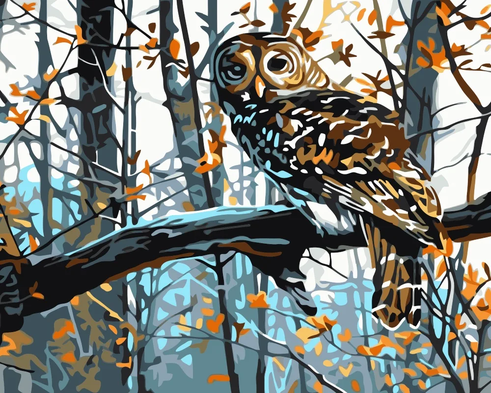 Mahuafi784 Diy Oil Painting By Numbers Animals Forest Owl Acrylic