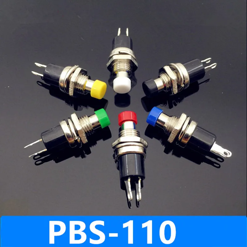 

50pcs 7mm Thread Multicolor Push Button Switch PBS-110 2 Pins Momentary Switch