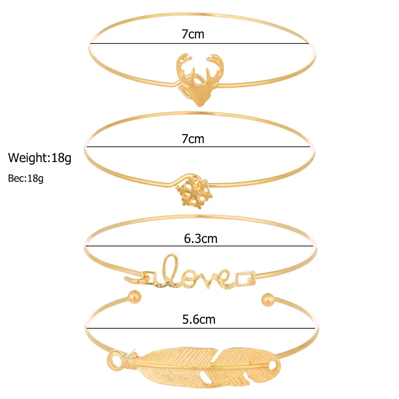 Горячая Распродажа простой Снежинка голова оленя Модный золотой бисер браслет с листьями набор из четырех предметов браслет массивные ювелирные изделия для женщин
