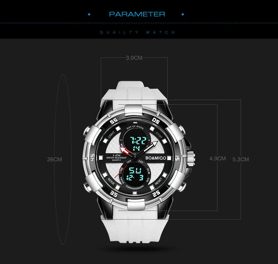 Бренд BOAMIGO, мужские спортивные часы, мужские цифровые часы, красные резиновые наручные часы с хронографом и будильником, 30 м, водонепроницаемые часы в подарок
