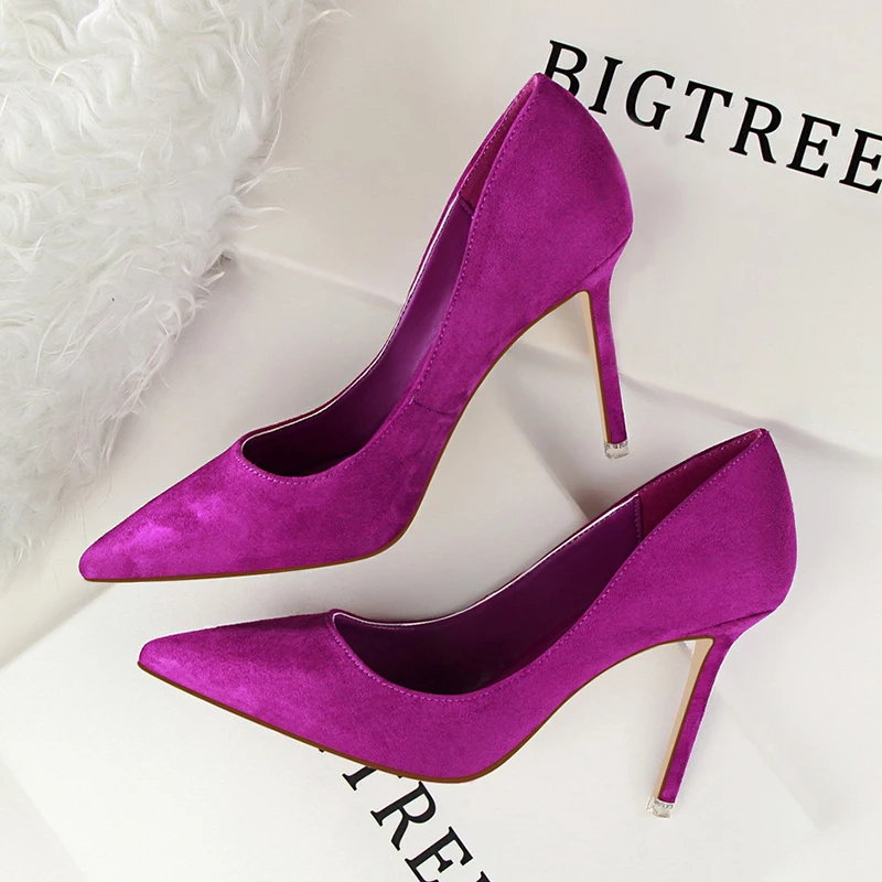 Женские туфли-лодочки; модные женские туфли на высоком каблуке 9 см; повседневные женские туфли с острым носком на каблуке; chaussures femme; женские туфли на шпильке; 516-1 - Цвет: Purple