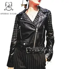 Весенняя куртка из искусственной кожи женская черная короткая тонкая куртка с ушками на молнии мотоциклетная куртка с отложным воротником женская уличная куртка из искусственной кожи