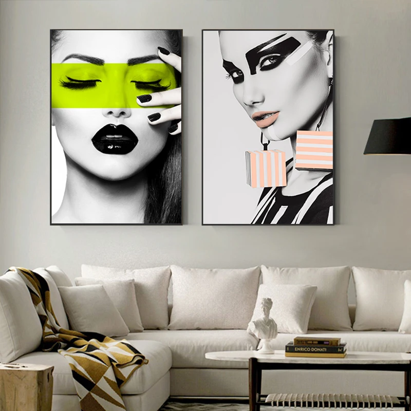 Abstract Gothic Poster and Print Decor Girl Canvas Painting Black Lips Wall Art for Living Room Tableau Decoration Salon | Дом и сад